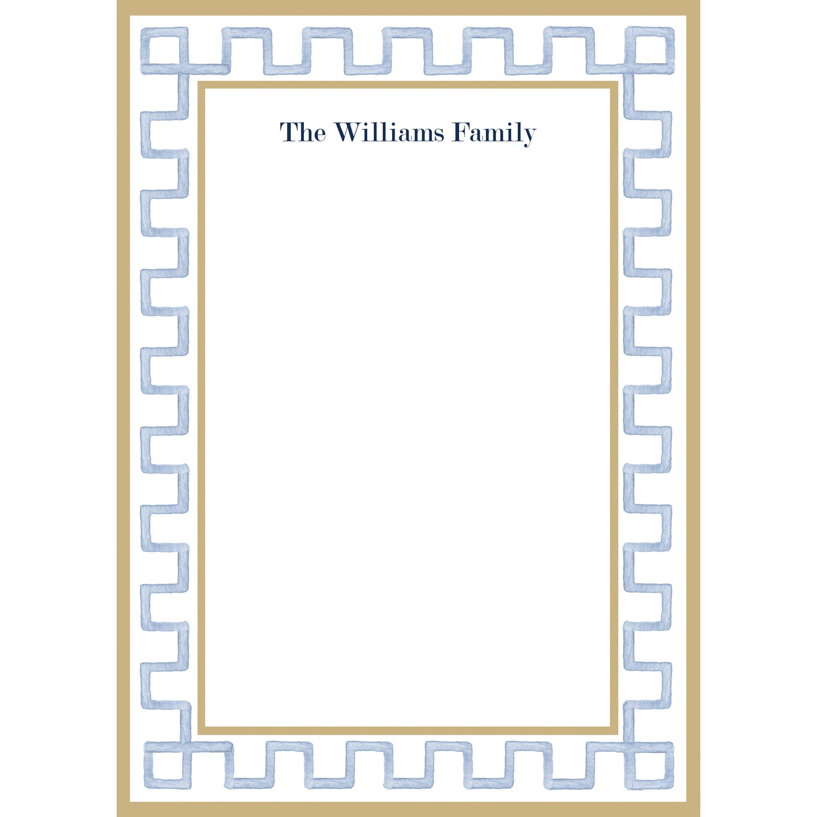 Watercolor Greek Key Personalized Notepad | Tan + Blue