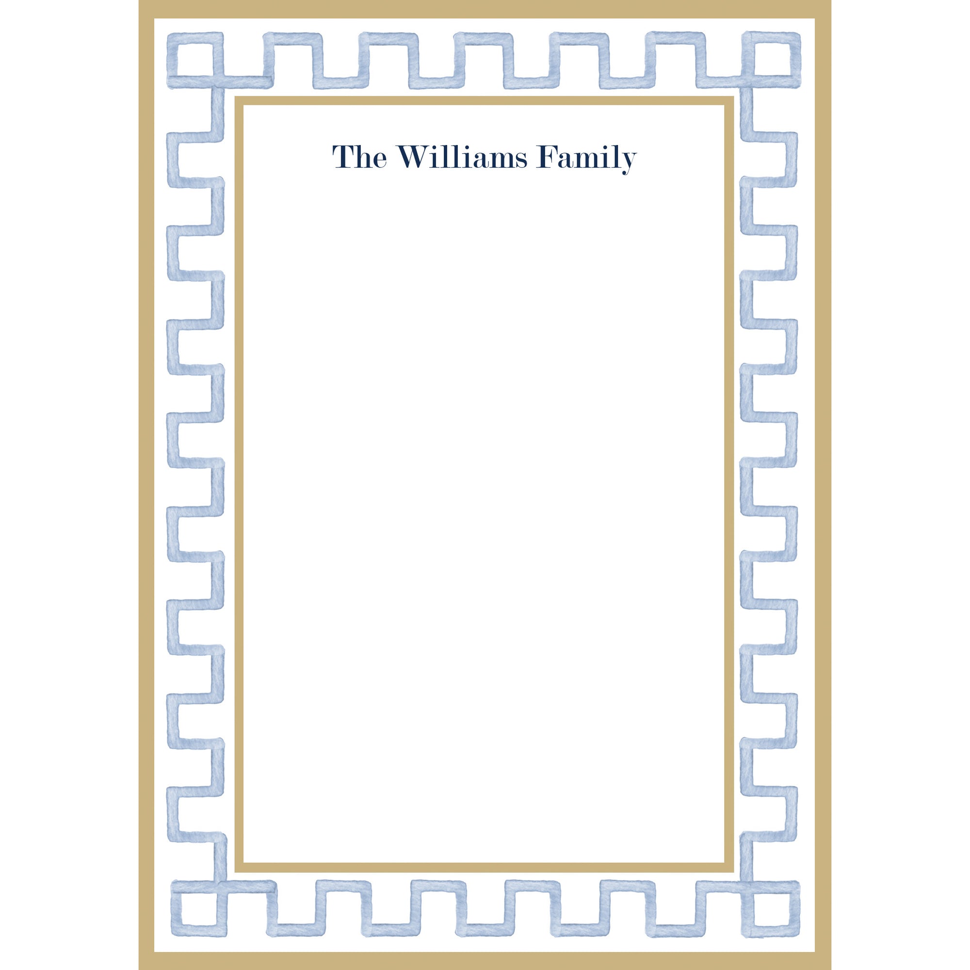 Watercolor Greek Key Personalized Notepad | Tan + Blue