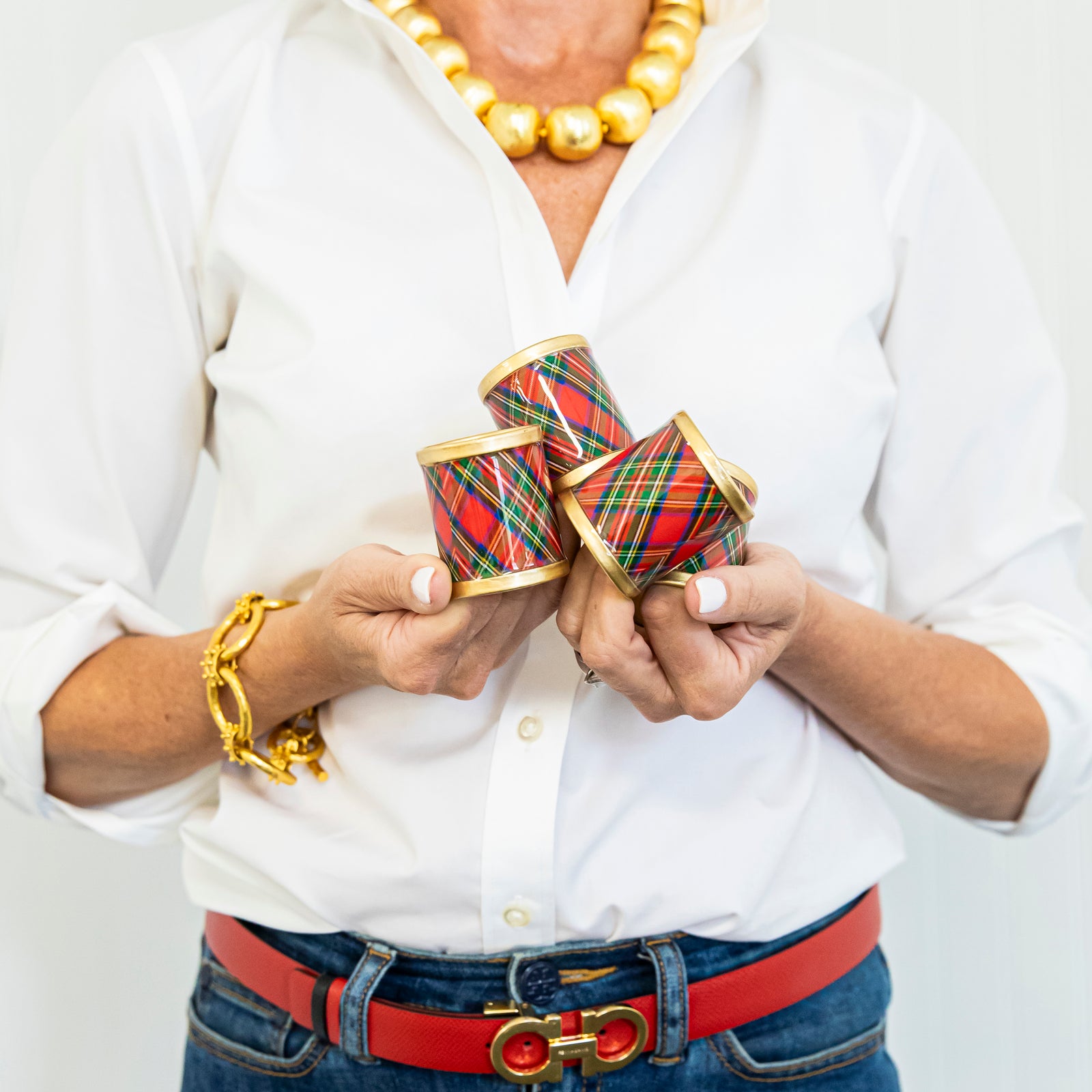 Tartan Plaid Enameled Napkin Rings | Set of 4