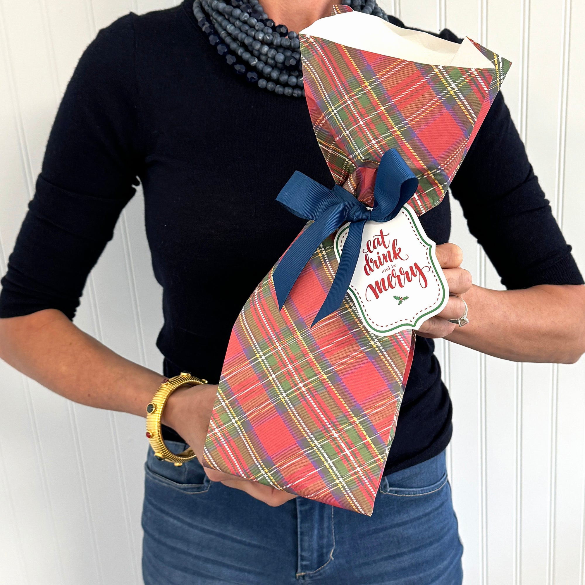 Paper Wine Bag Kit | Tartan Plaid