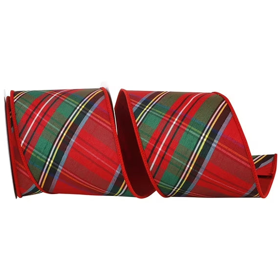 4" Tartan Plaid Dupioni Wired Ribbon
