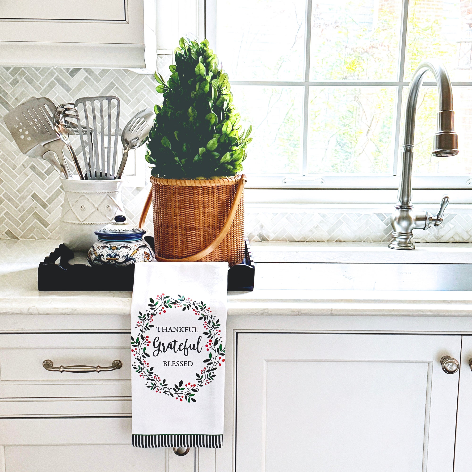 WH Hostess Cotton Tea Towel | Grateful Thankful