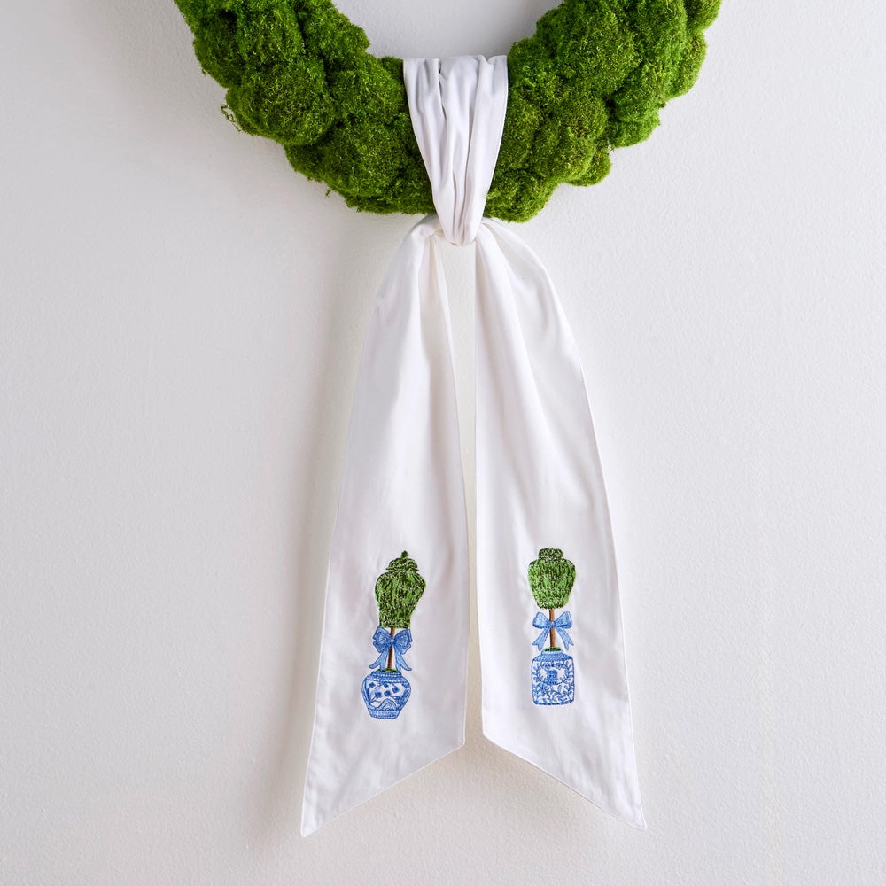 Boxwood Topiary Wreath Sash