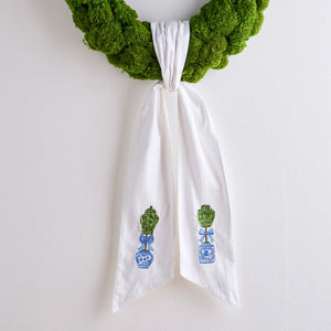 Boxwood Topiary Wreath Sash