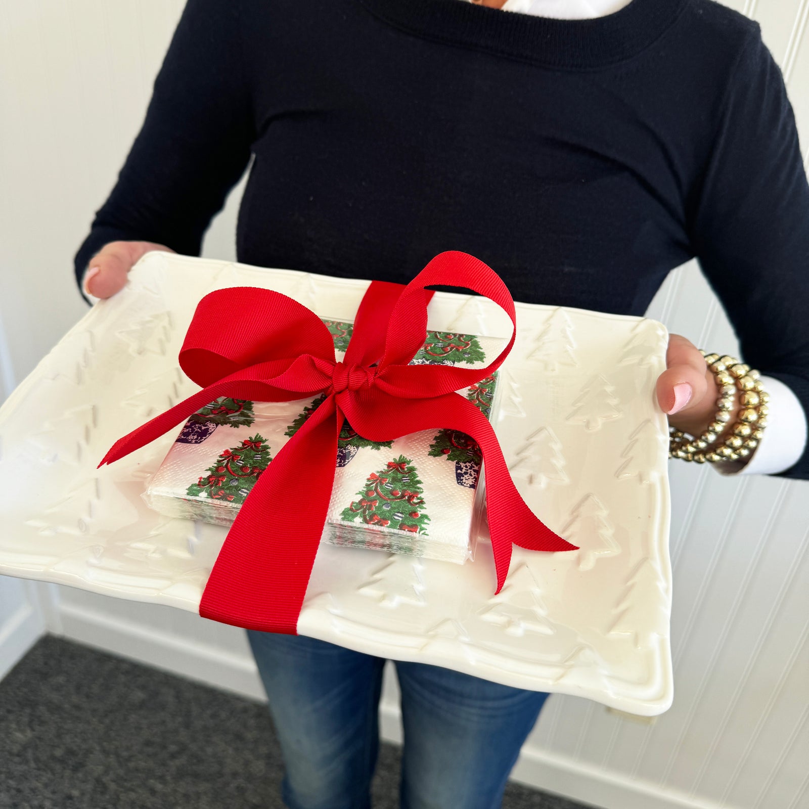 Bundle: Christmas Tree Ceramic Platter + Cocktail Napkins