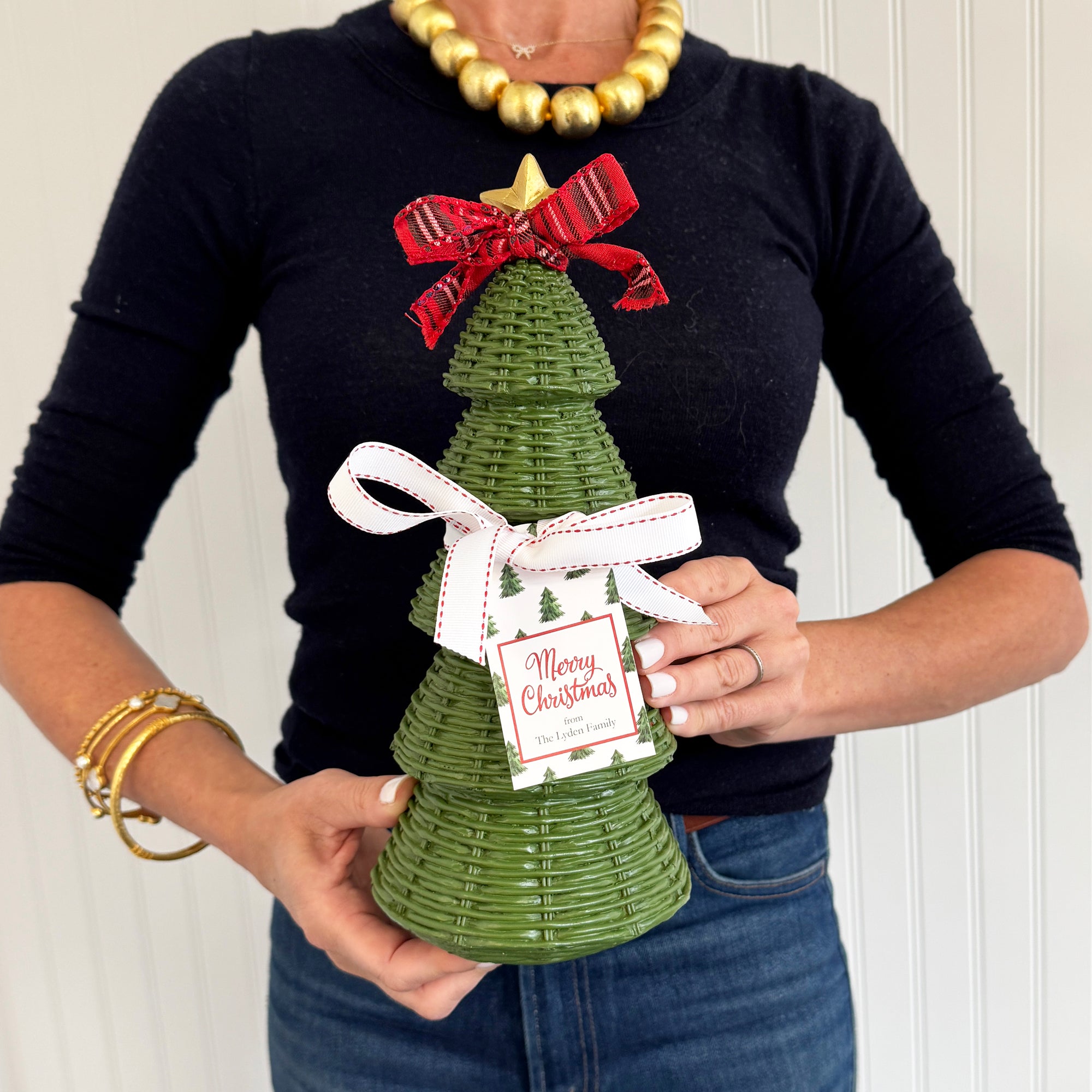 Green Wicker Christmas Trees | Set of 3