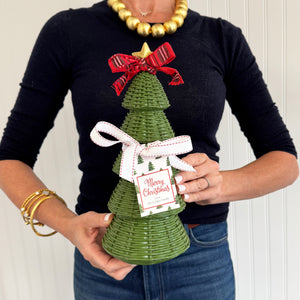 Green Wicker Christmas Trees | Set of 3