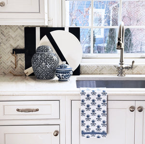 WH Hostess Cotton Tea Towel | Blue Tulip Block Print