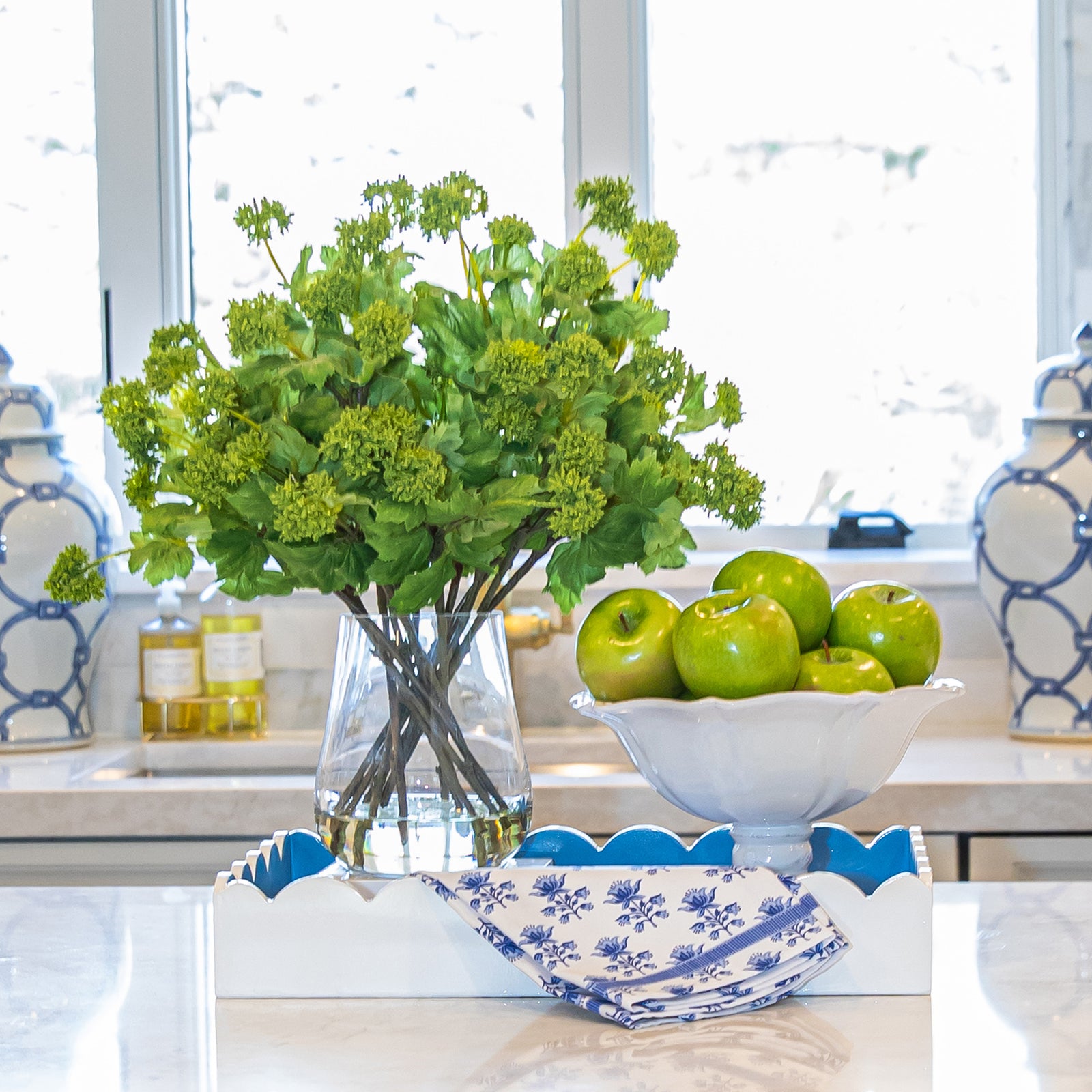 White + Cornflower Scalloped Lacquer Tray