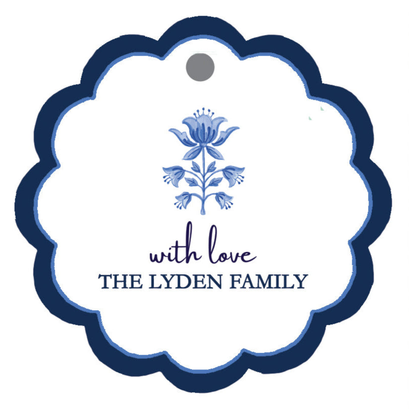 Tulip Block Print Scalloped Personalized Gift Tags