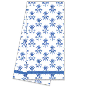 WH Hostess Cotton Tea Towel | Blue Tulip Block Print
