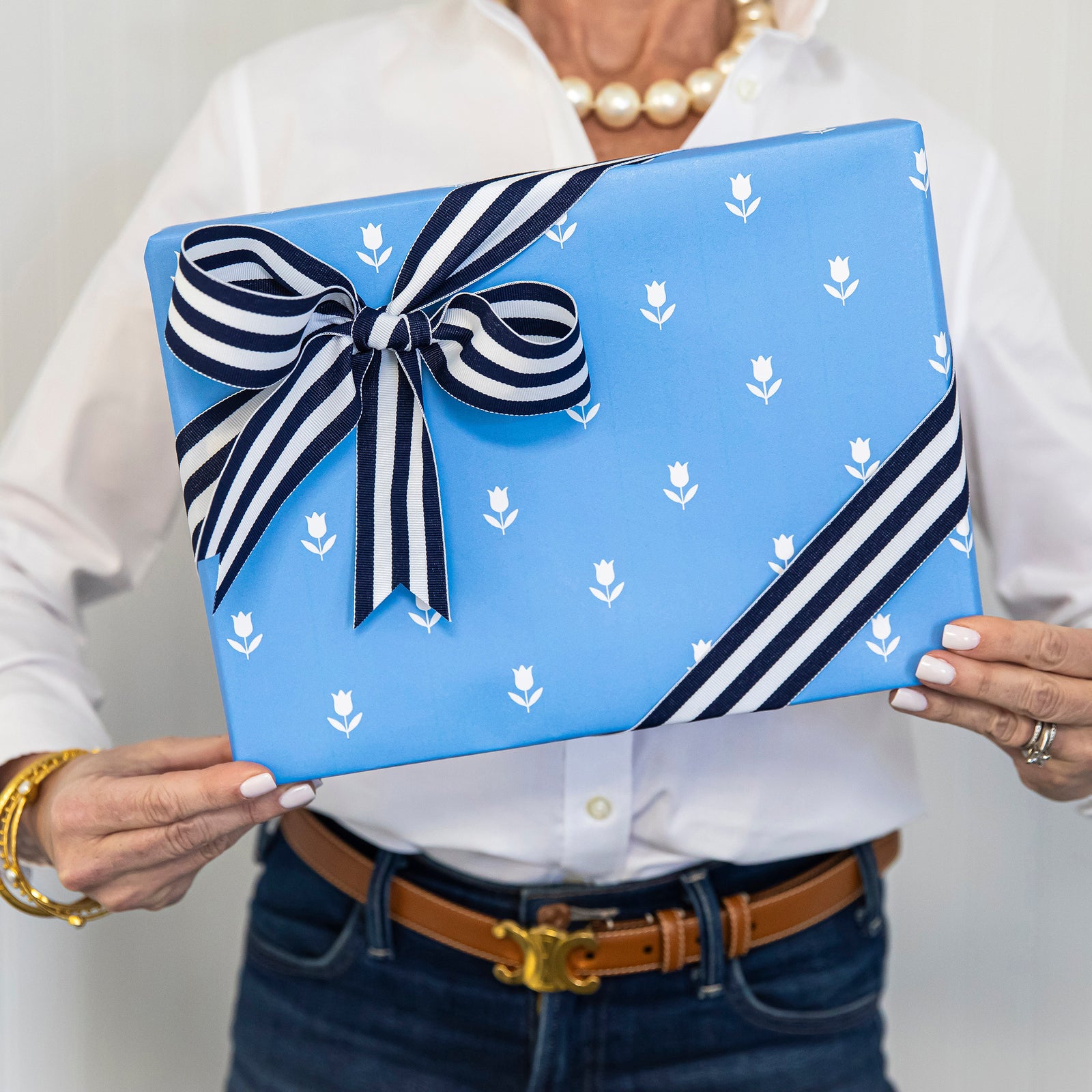 Continuous Roll Gift Wrap | Blue Tulip