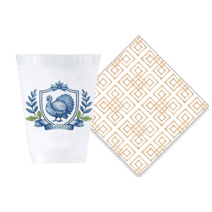 Bundle: Thankful Turkey Crest Shatterproof Cups +  Tan Bamboo Fret Cocktail Napkins
