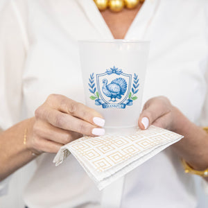 Bundle: Thankful Turkey Crest Shatterproof Cups +  Tan Bamboo Fret Cocktail Napkins