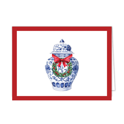 In Stock Folded Notecard Set of 10 | Ginger Jar with Wreath