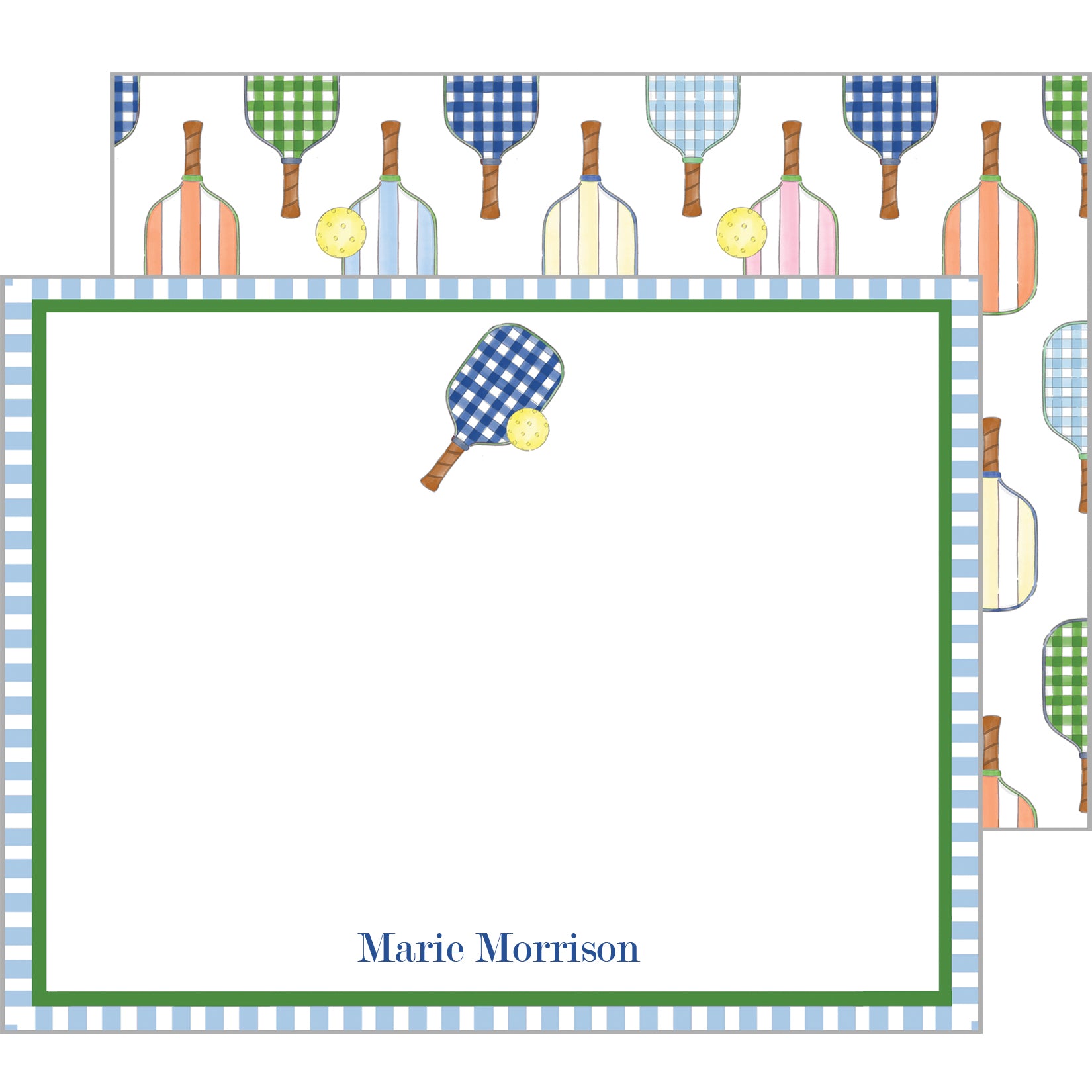 Preppy Pickleball Personalized Flat Notecards