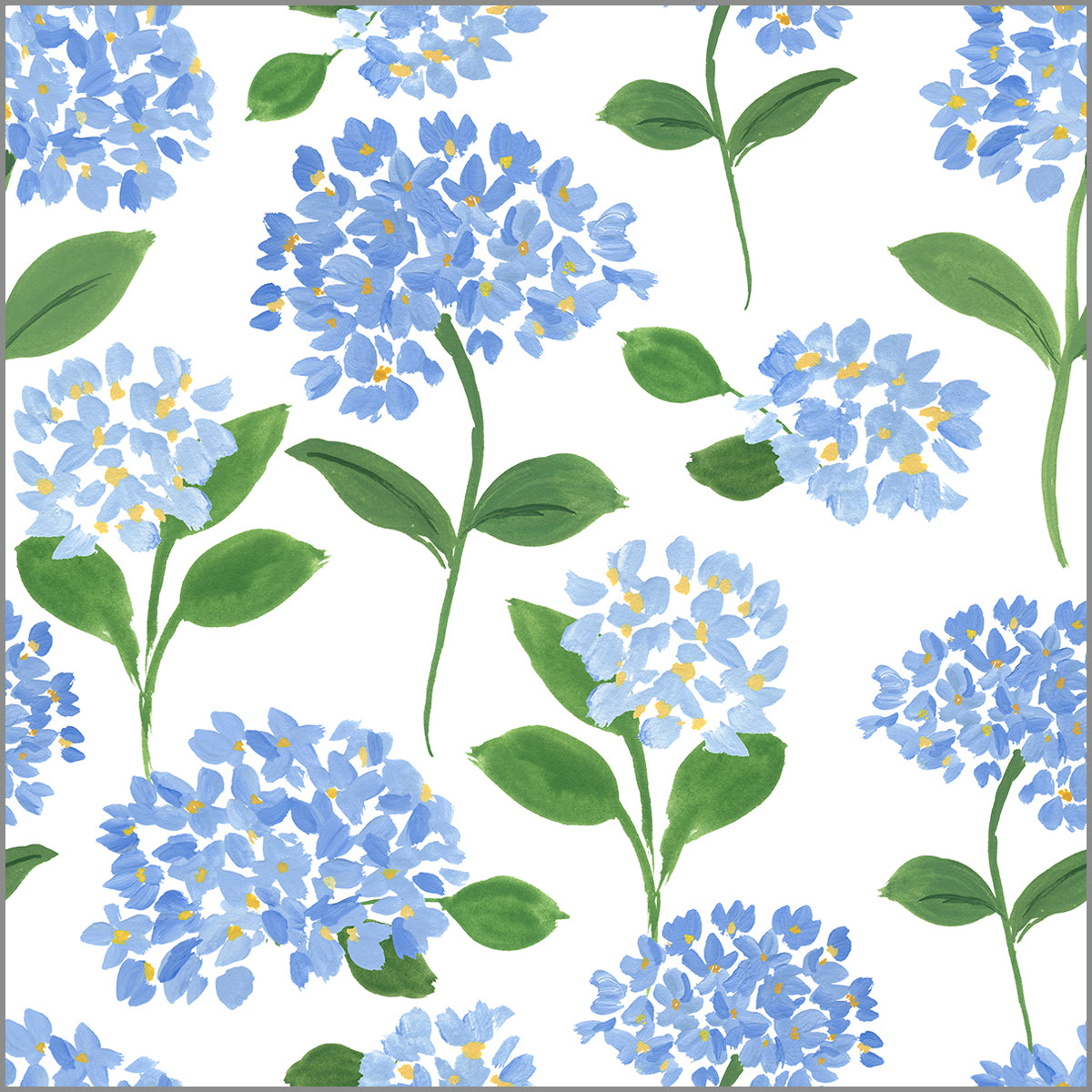 In Stock Continuous Roll Gift Wrap | Blue Hydrangeas