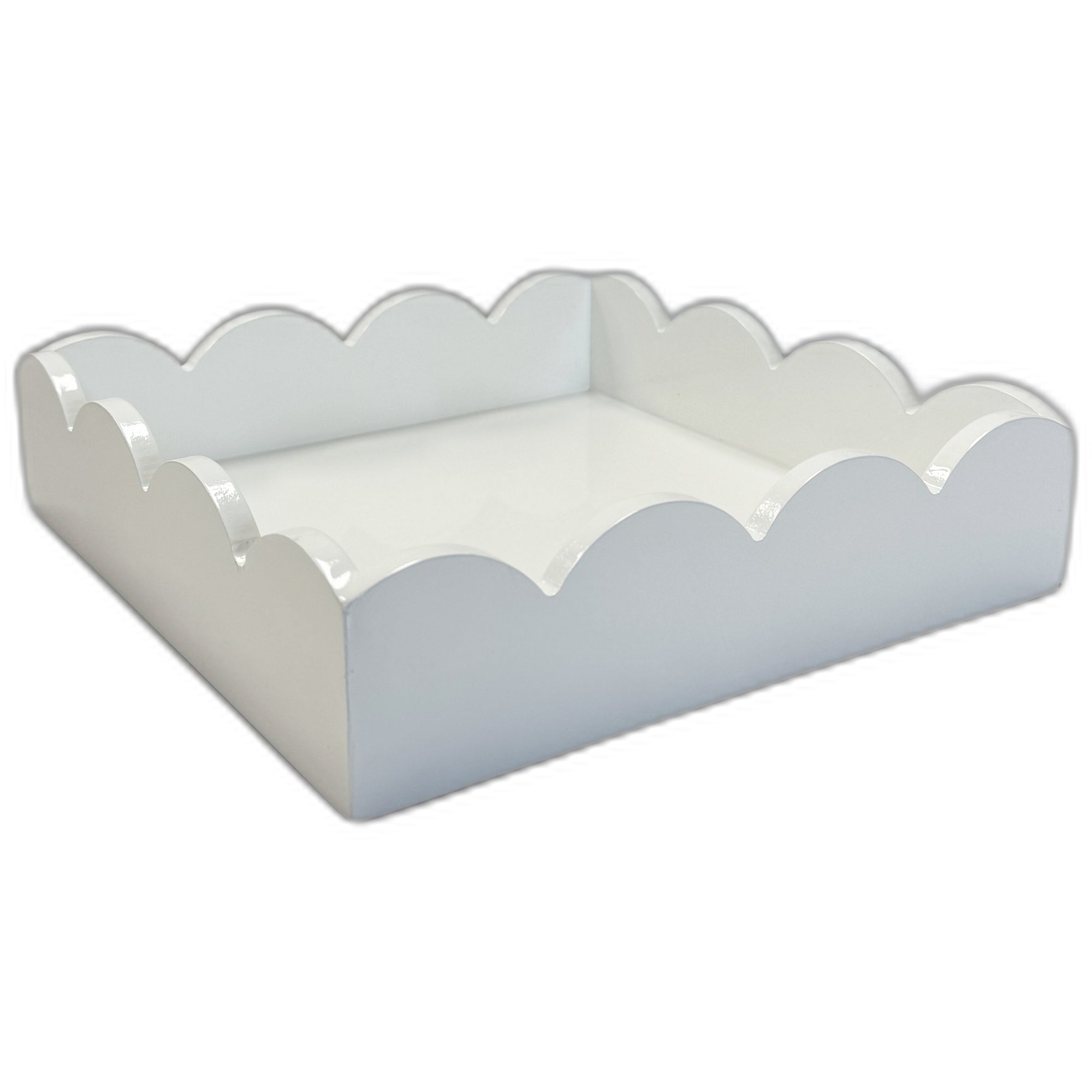 White Lacquered Scalloped Notepad Holder Small Tray