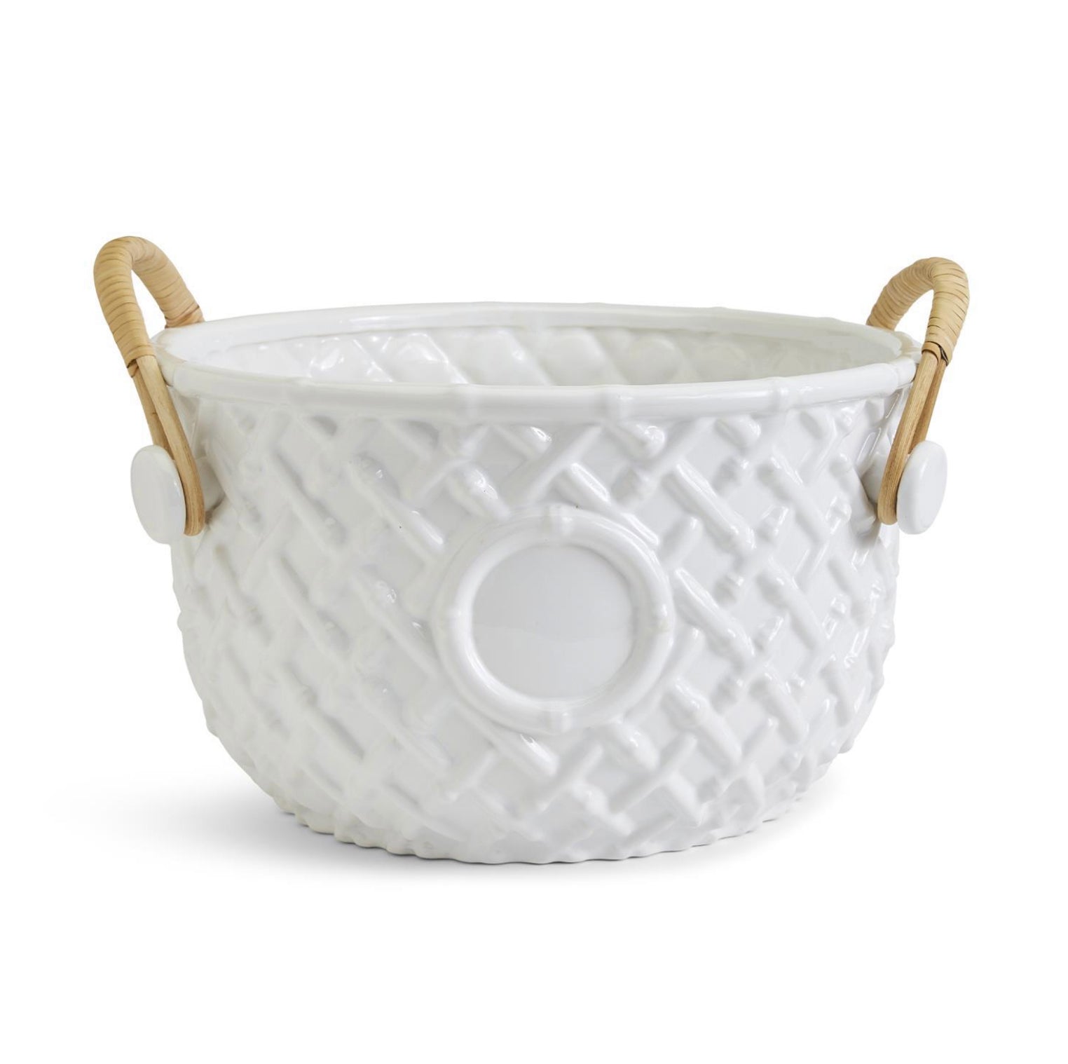 White Ceramic Bamboo Party Bucket with Bamboo Handles