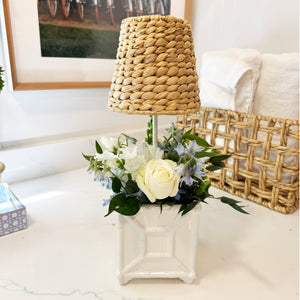 Small White Ceramic Chinoiserie Bamboo Cache Pot