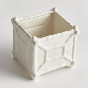 Small White Ceramic Chinoiserie Bamboo Cache Pot