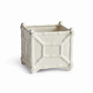 Small White Ceramic Chinoiserie Bamboo Cache Pot