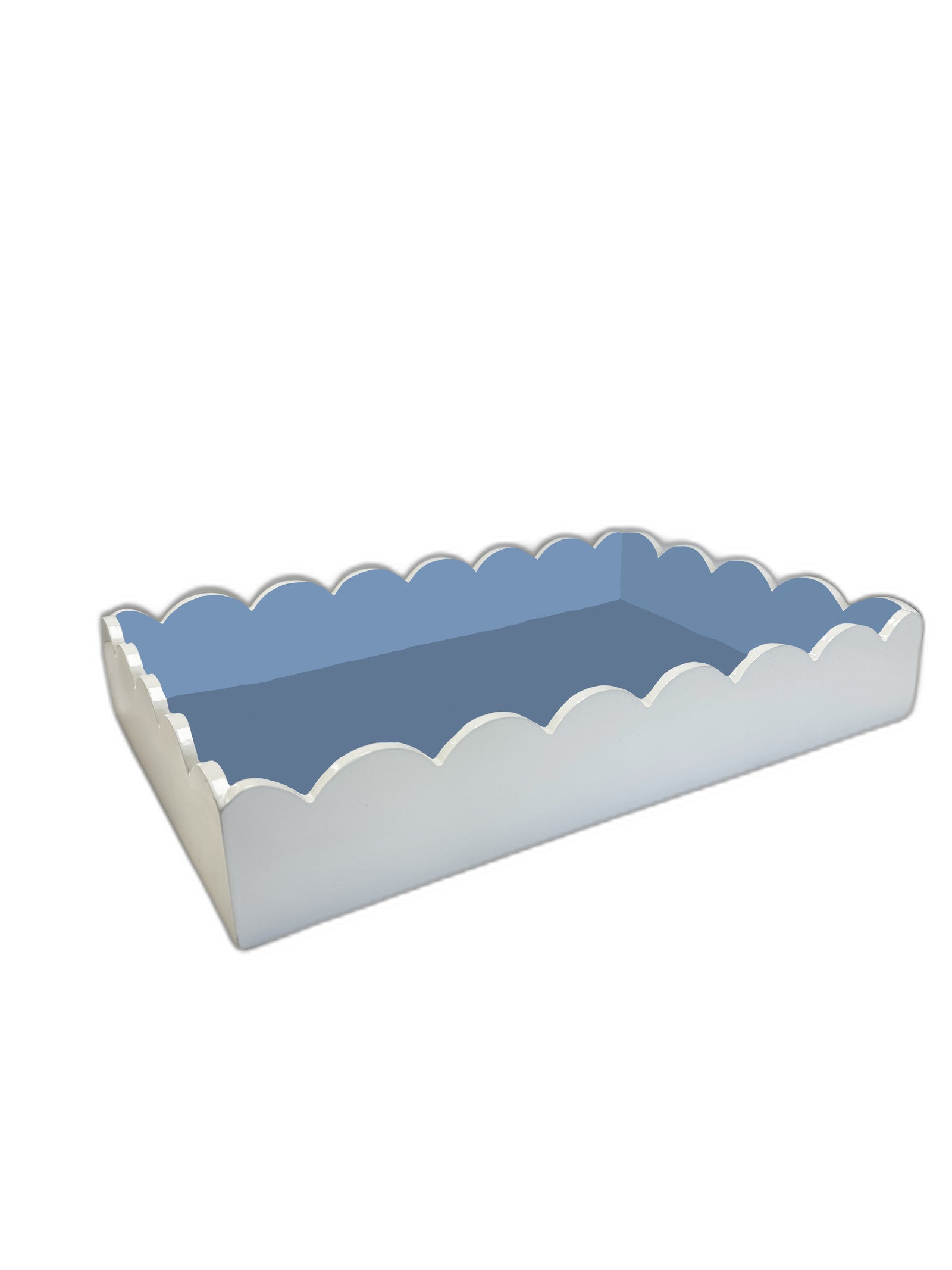 In Stock WH Lacquer Scalloped Tray | White + Cornflower