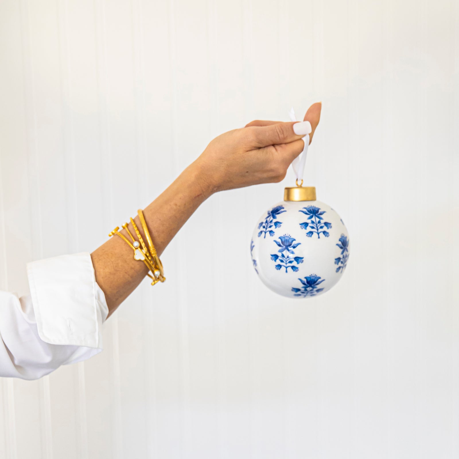 WH Hostess Enameled Ball Ornament | Tulip Block Print