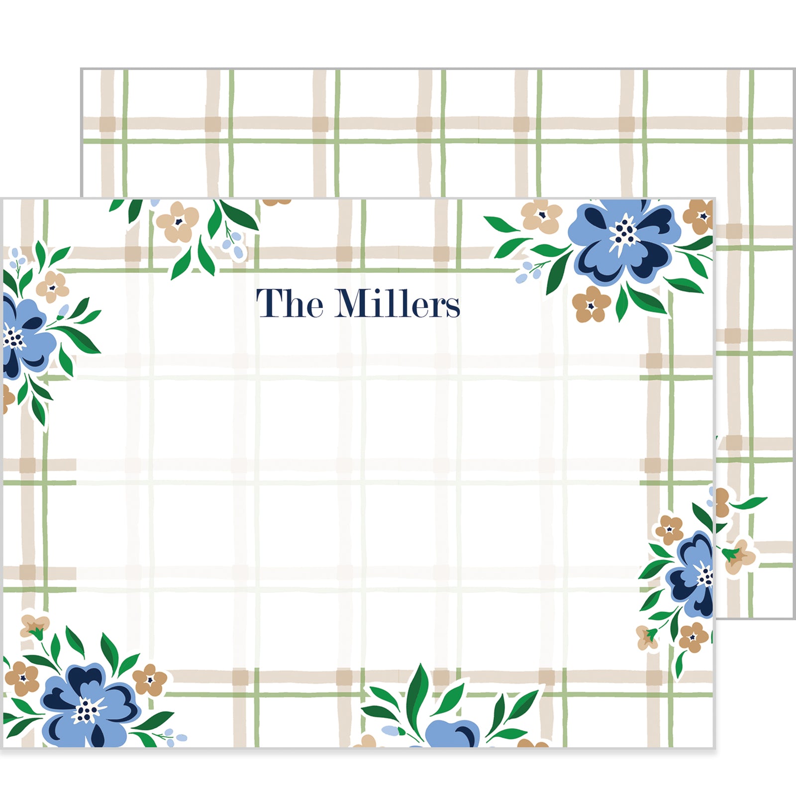 Windowpane Floral Personalized Flat Notecards