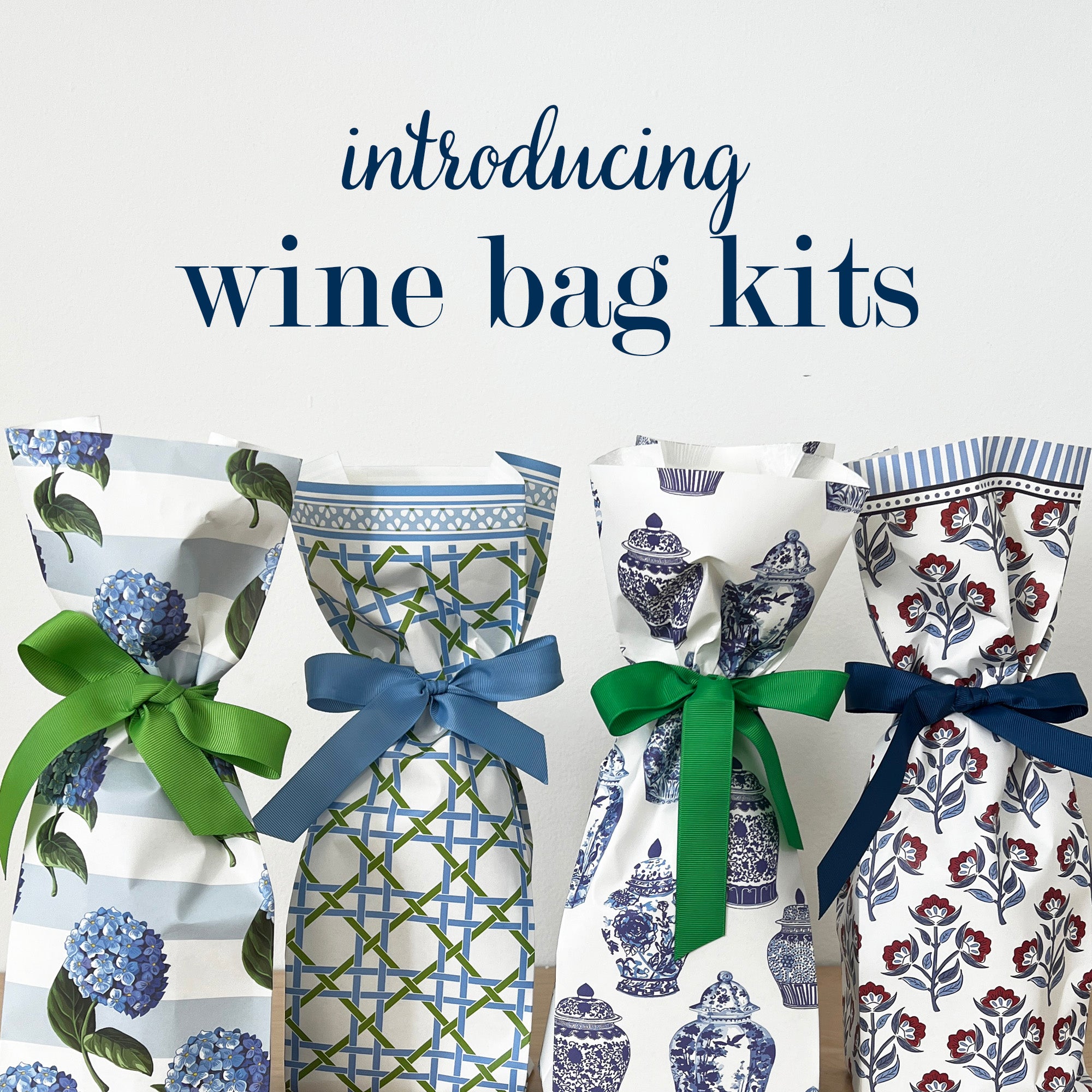 Paper Wine Bag Kit | Blue + Green Basketweave