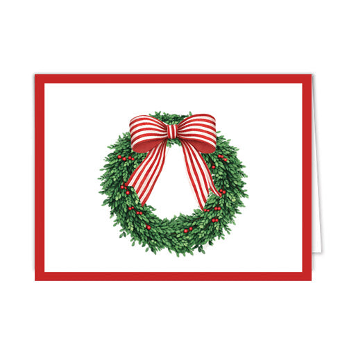In Stock Folded Notecard Set of 10 | Wreath with Striped Bow