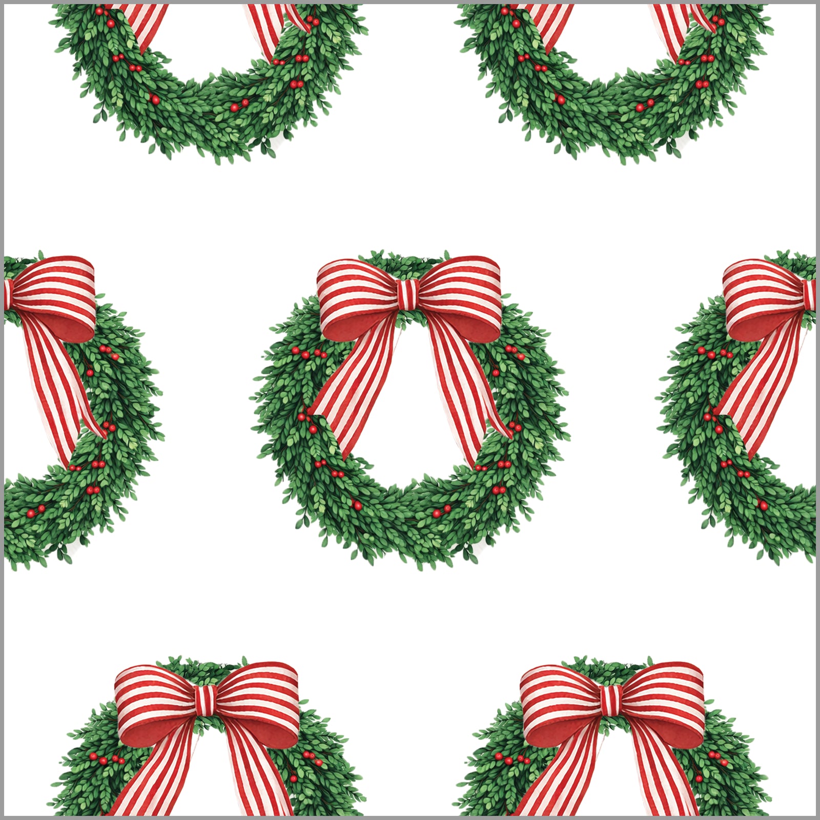 In Stock Continuous Roll Gift Wrap | Wreath with Striped Bow