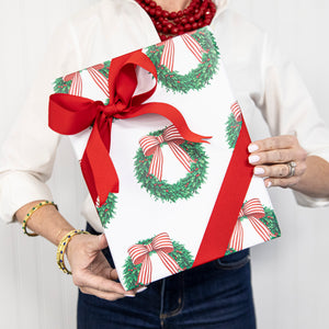 Wreath with Striped Bow Continuous Roll Gift Wrap