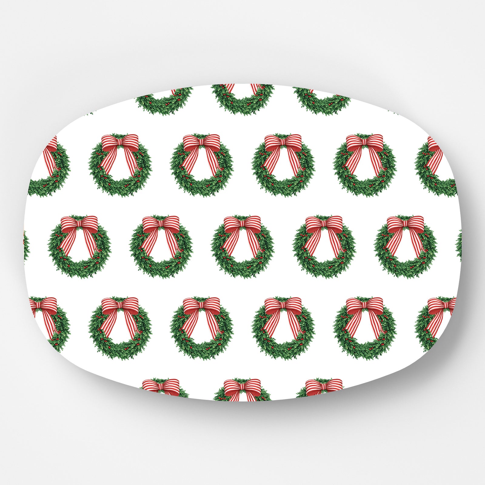 In Stock WH Serving Platter | Wreath with Striped Bow