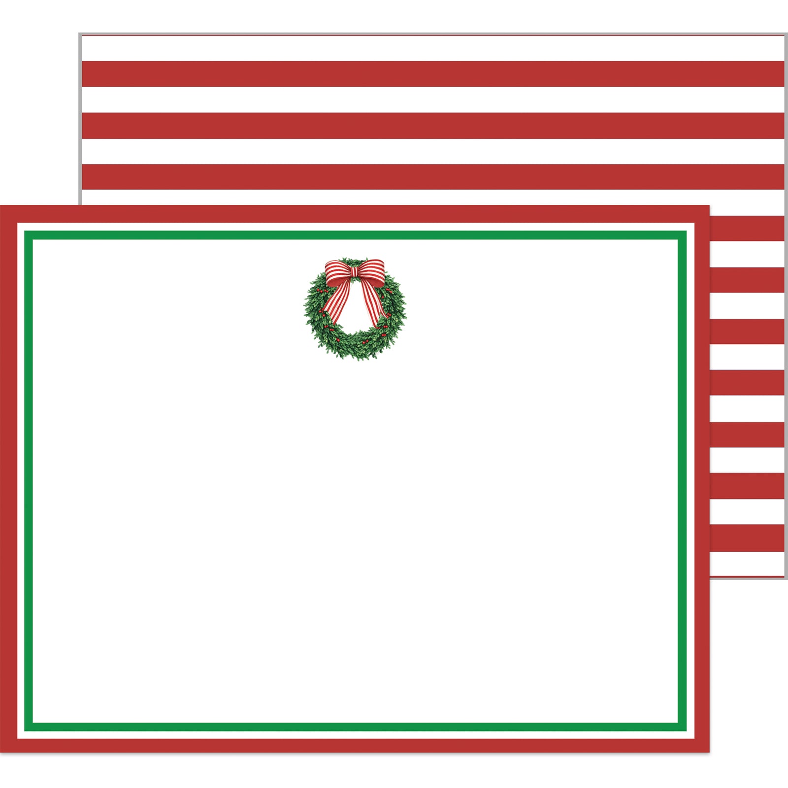 In Stock Flat Notecard Set of 10 | Wreath with Striped Bow
