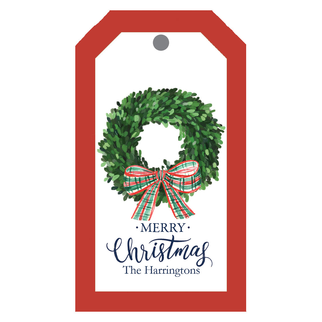 Wreath with Tartan Bow Christmas Personalized Gift Tags