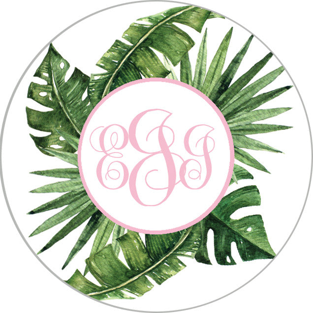 2" Round Palm Leaves Monogram Stickers | Set of 40