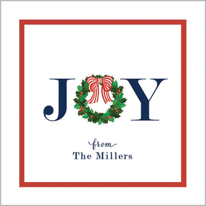 JOY Christmas Holly Wreath Gift Stickers | Set of 24