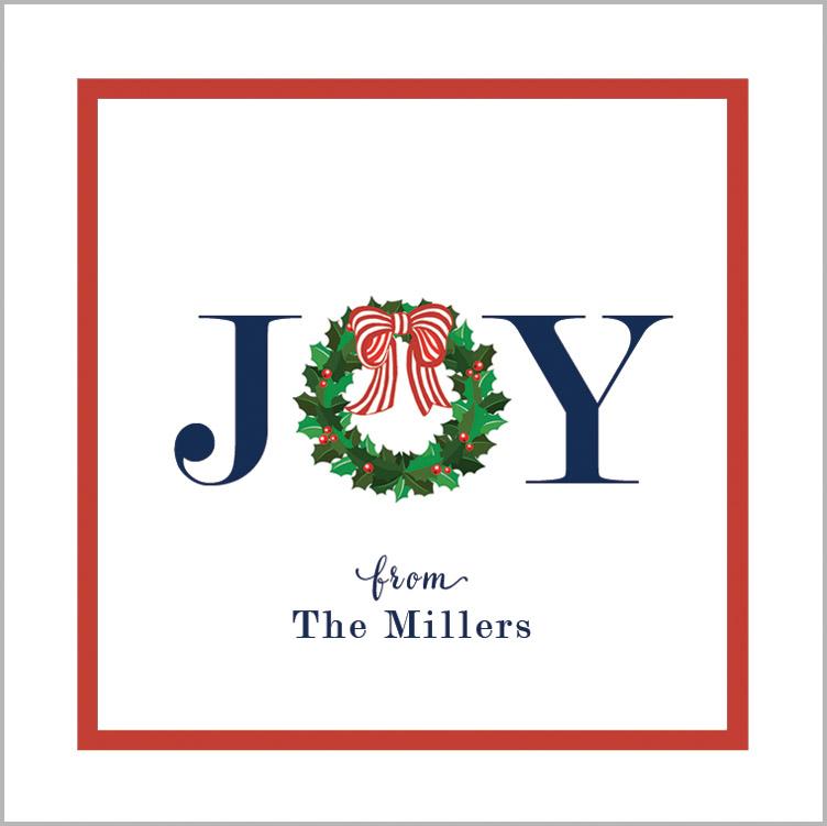 JOY Christmas Holly Wreath Gift Stickers | Set of 24 Wholesale