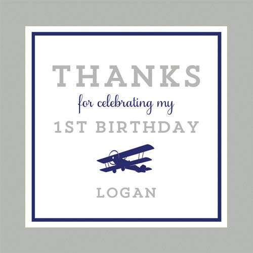 Airplane 2.5 inch Gift Sticker | Grey + Navy Blue