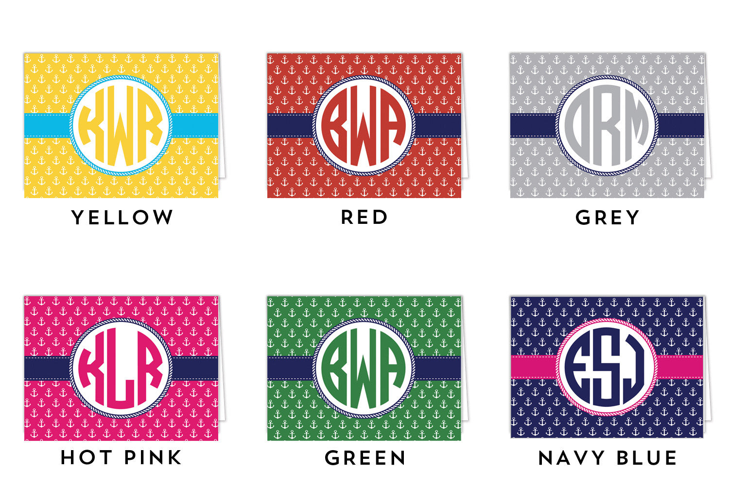 All-Over Anchor Monogram Folded Notecards - More Color Options
