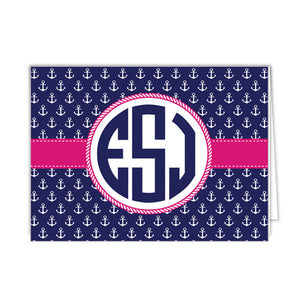 All-Over Anchor Monogram Folded Notecards - More Color Options