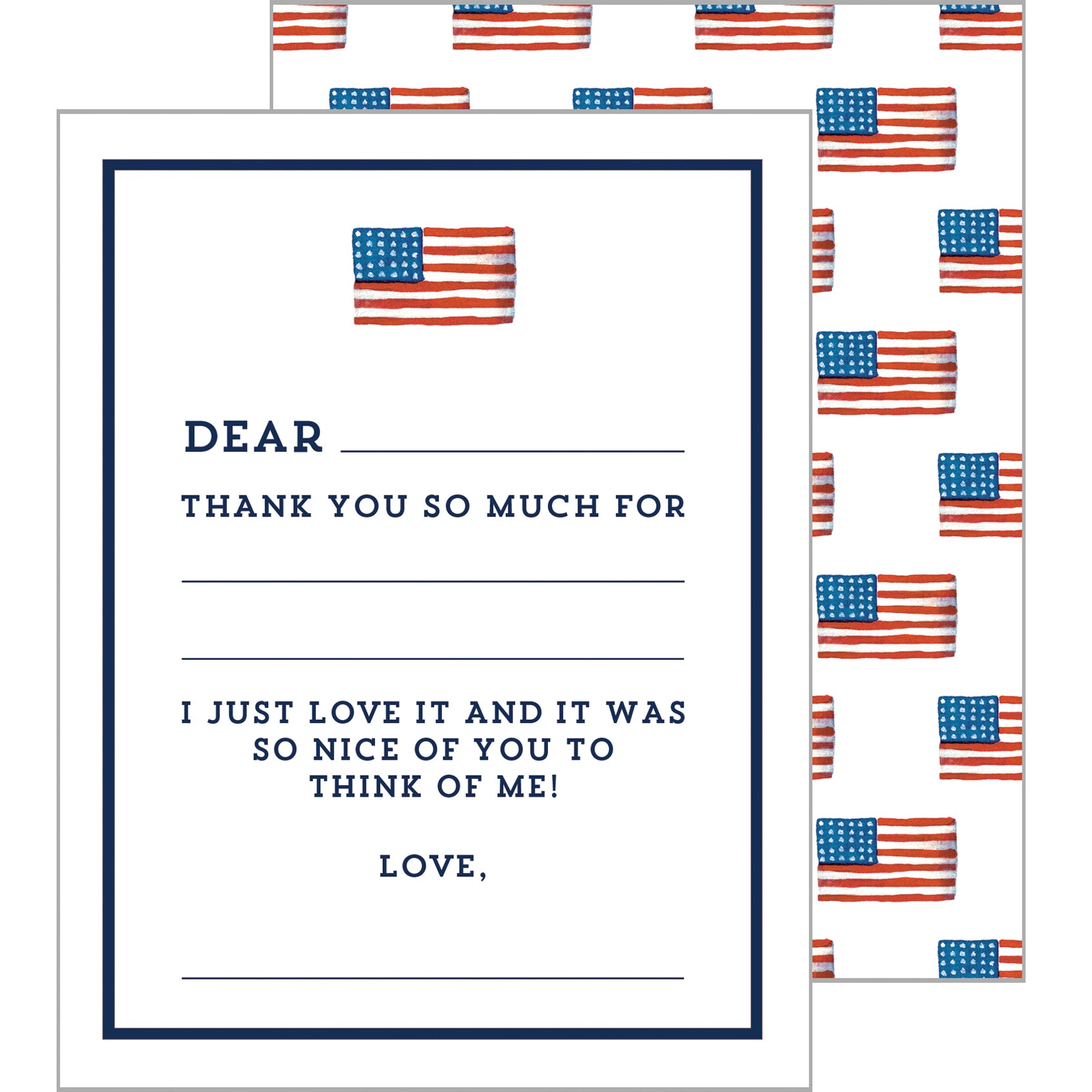 In Stock Fill In the Blank Flat Notecards | American Flag