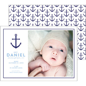 Preppy Anchor Photo Birth Announcement Card