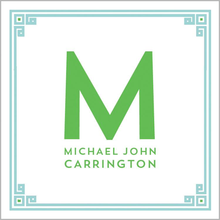Aqua + Green Greek Key Border Square Stickers | Set of 24 Wholesale
