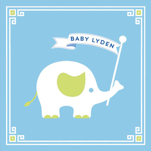 2.5" Square Baby Safari Blue Sticker with Elephant - Set of 24