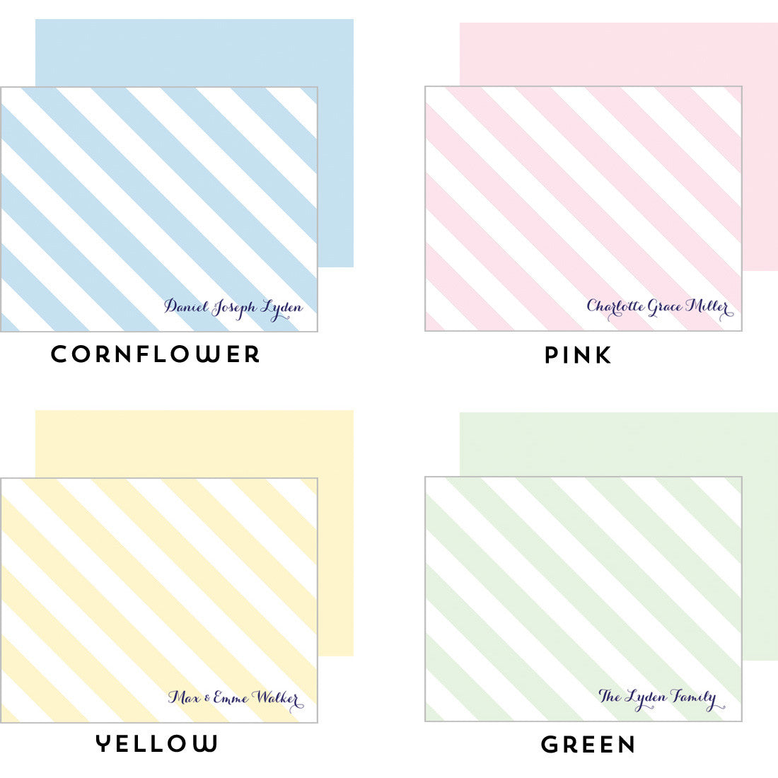 Baby Diagonal Stripe Personalized Flat Notecard - More Colors