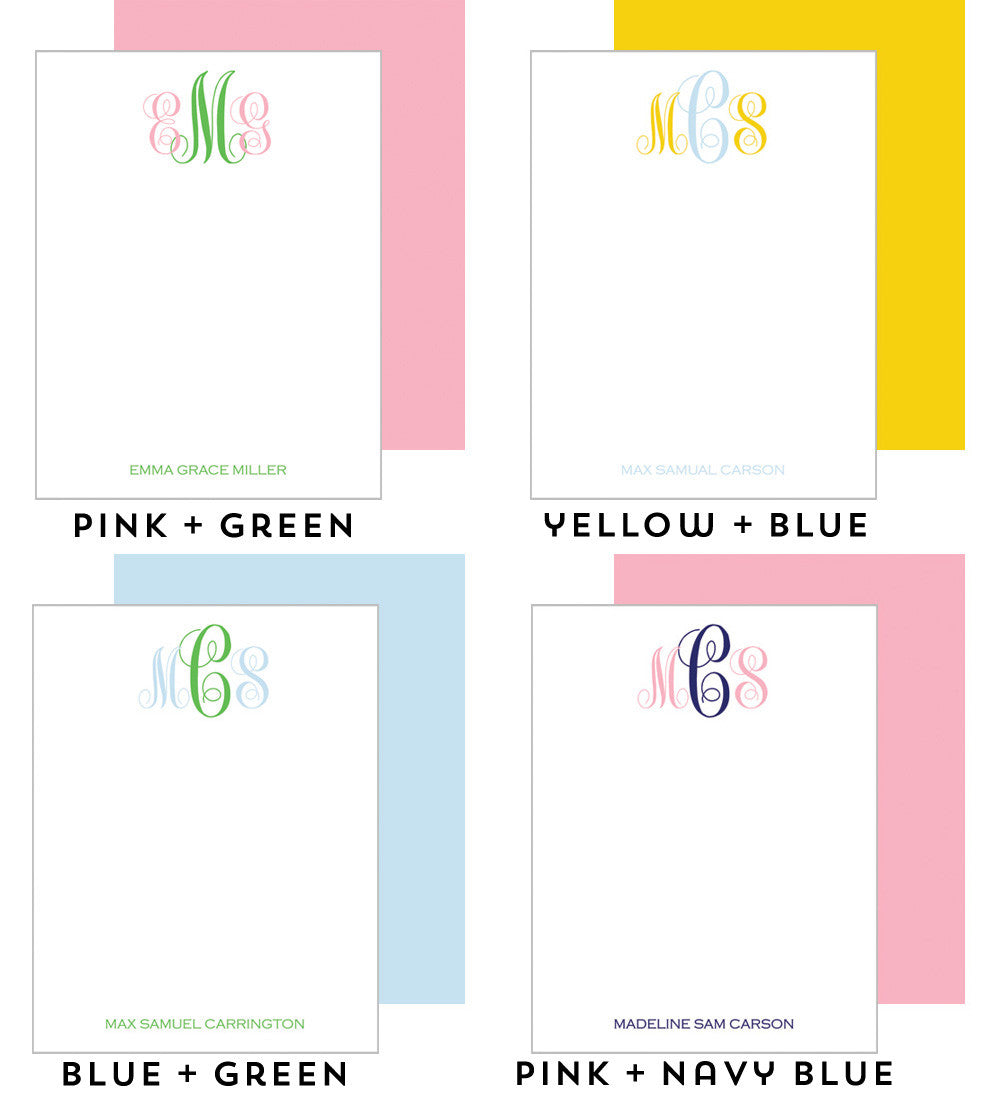 Baby Monogram Personalized Flat Notecards - More Color Options