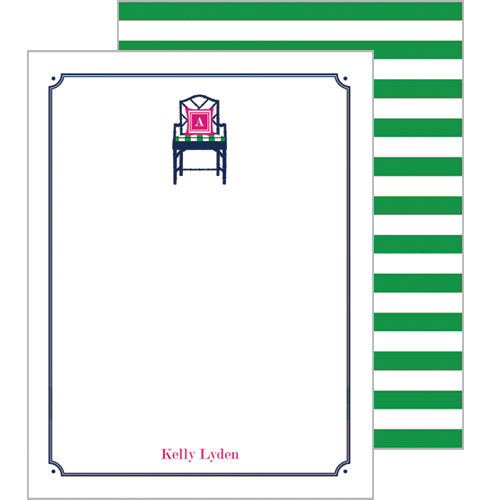 Preppy Bamboo Chair Personalized Flat Notecards - WH Hostess Social ...