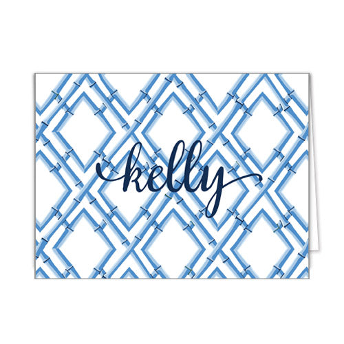 Bamboo Trellis Pattern Personalized Folded Notecards | China Blue